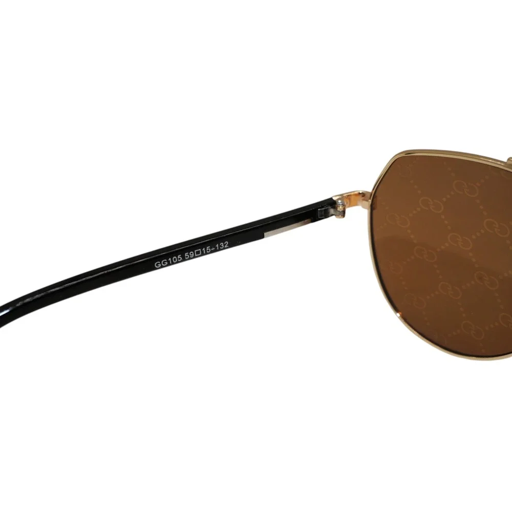 Gucci GG105 Sunglasses 59-15-132 Gold Aviator Brown GG Logo Lens Black Temple
